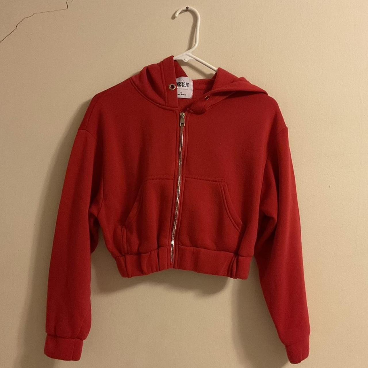 Red cropped zip-up jacket 💋 ️ ⭐️ Only worn once ⭐️ No... - Depop