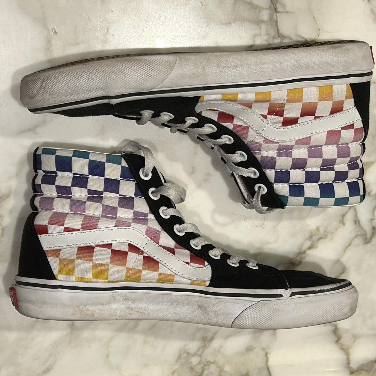 Rainbow checkerboard vans size 8 best sale