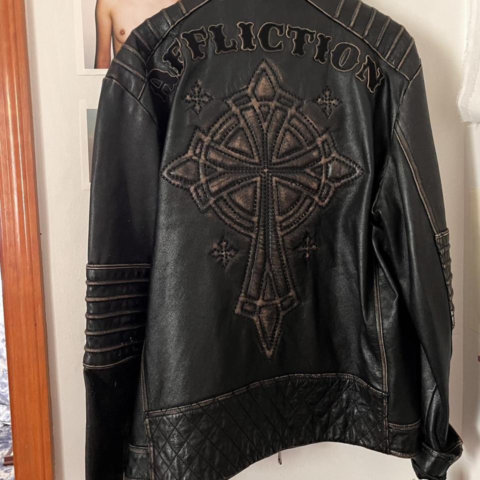 Affliction leather jacket deals with cross