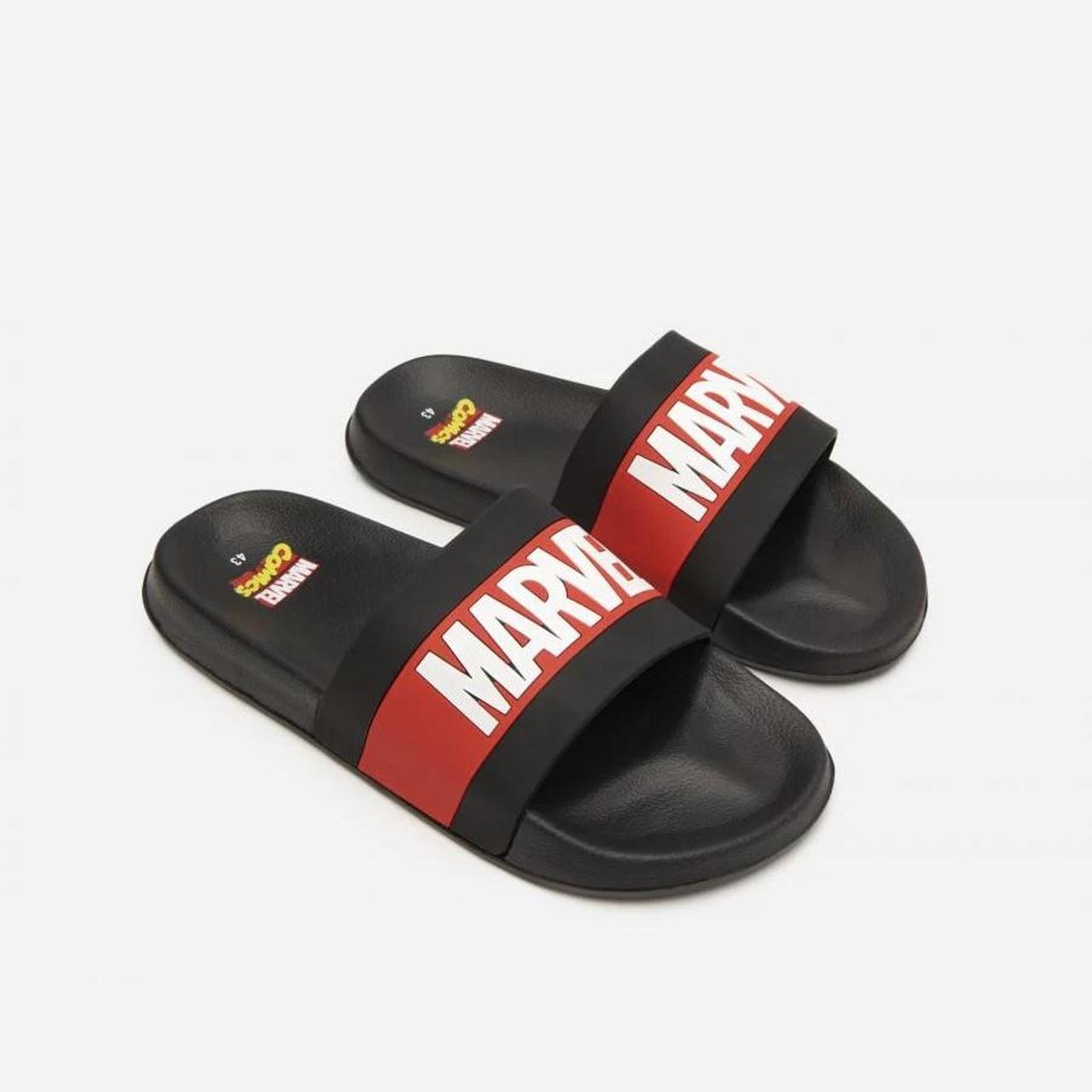 NWT Marvel Comics Logo Men Slides NEW with tag! -... - Depop