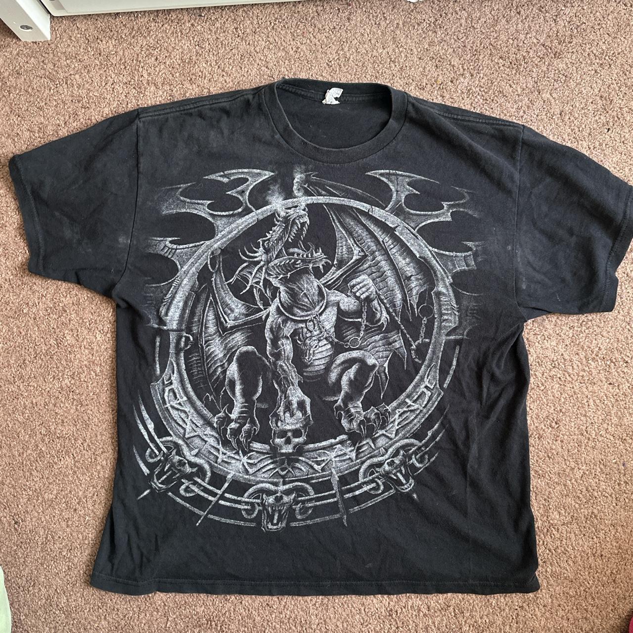 Vintage Y2k Grunge Gargoyle Dragon Tee Shirt tagged... - Depop