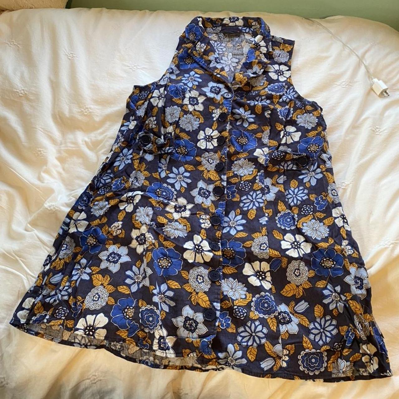 ModCloth Women's Navy and Orange Dress | Depop