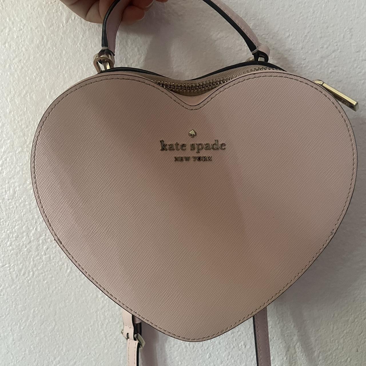kate spade pink heart shaped purse 43’ strap in... Depop