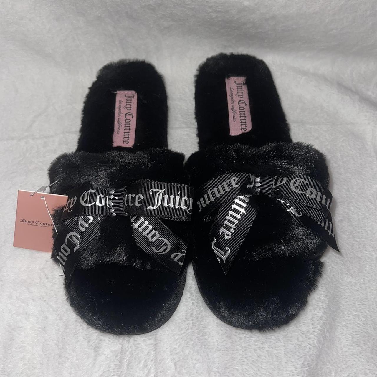 NWT Juicy Couture Black Heirloom Fur Slides/Slippers... Depop