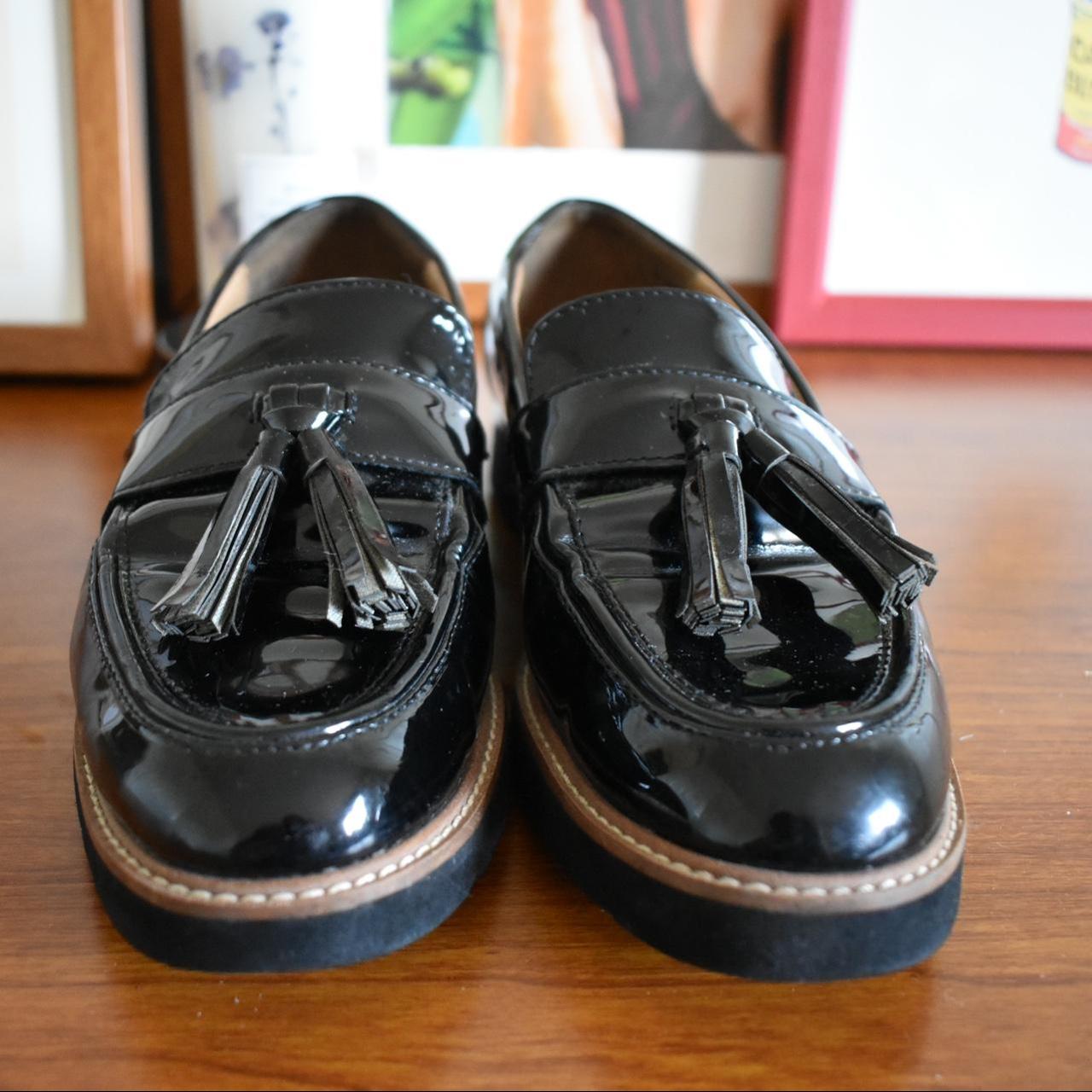 franco sarto black patent loafers