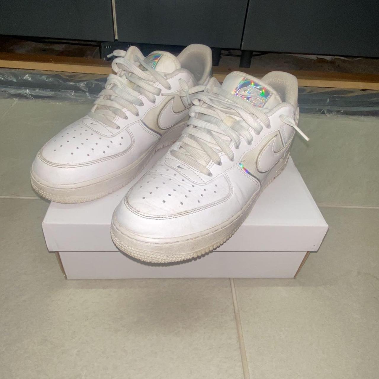 Nike air force 1 white and silver reflective good... - Depop