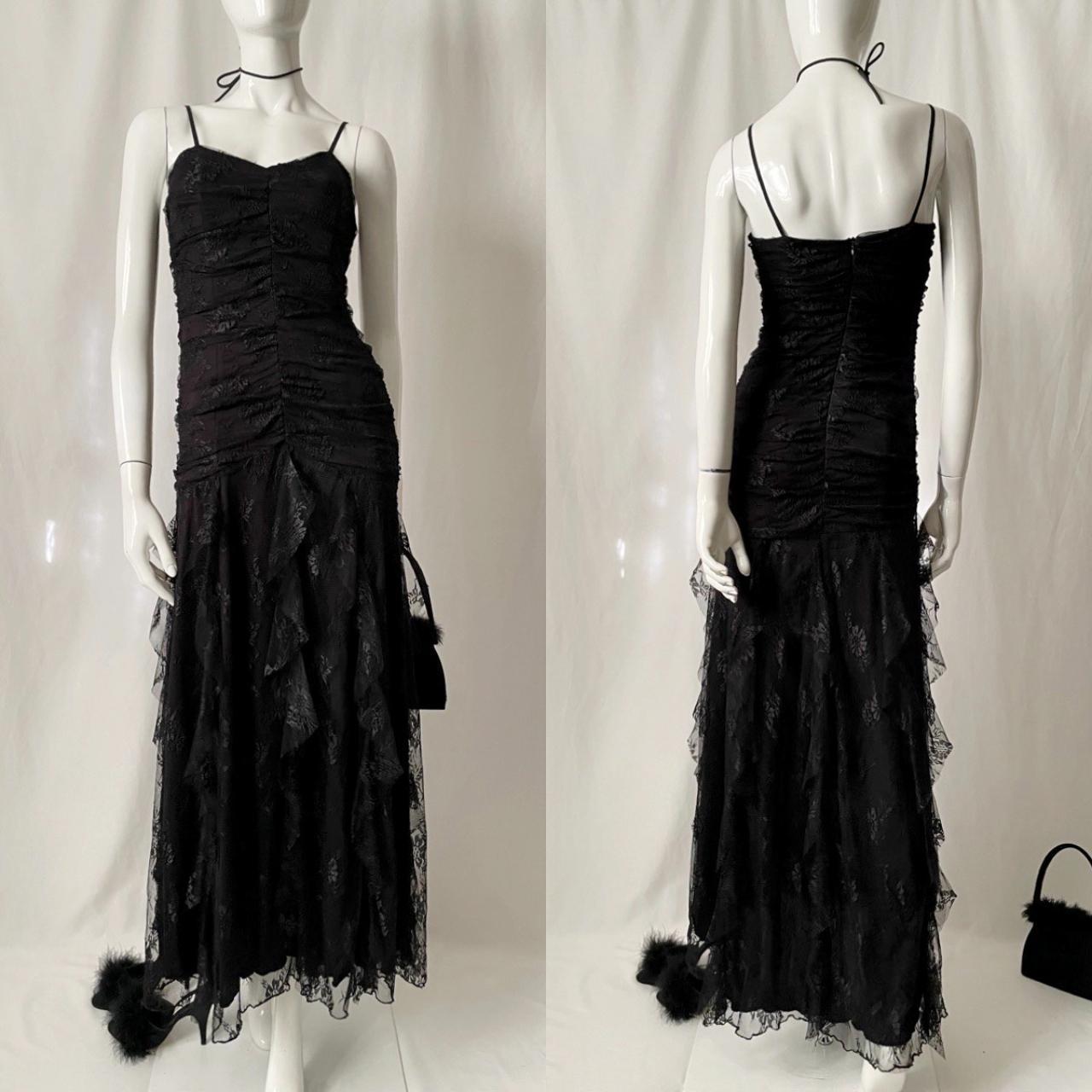 Vintage 90s Y2k Ruched Lace Tiered Maxi Slip Dress - - Depop