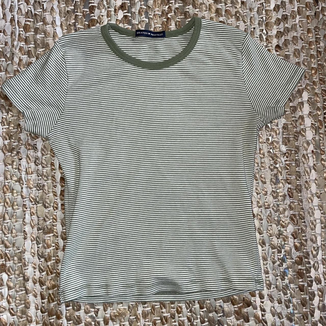 Brandy Melville green stripped top Green / White... Depop