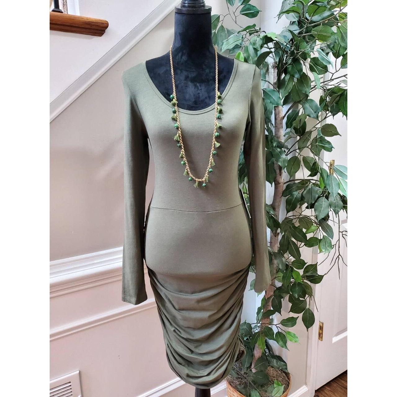 Women's Dress - Green - M – Express Women Green Solid Cotton Round Neck …