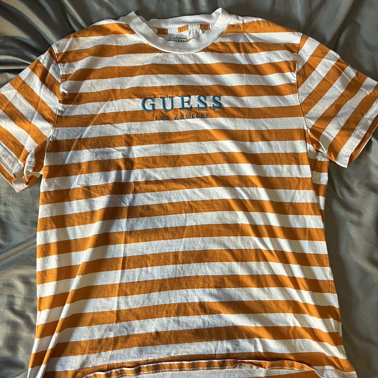 GUESS. orange and white stripped... - Depop