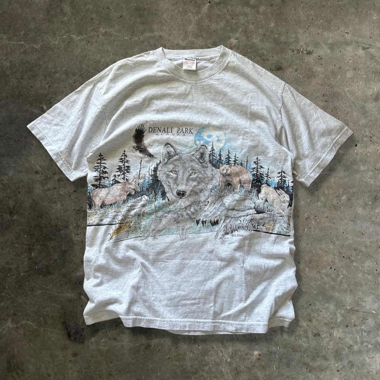 1991 Denali Park Alaska Wolf Nature Tee #vintage... - Depop