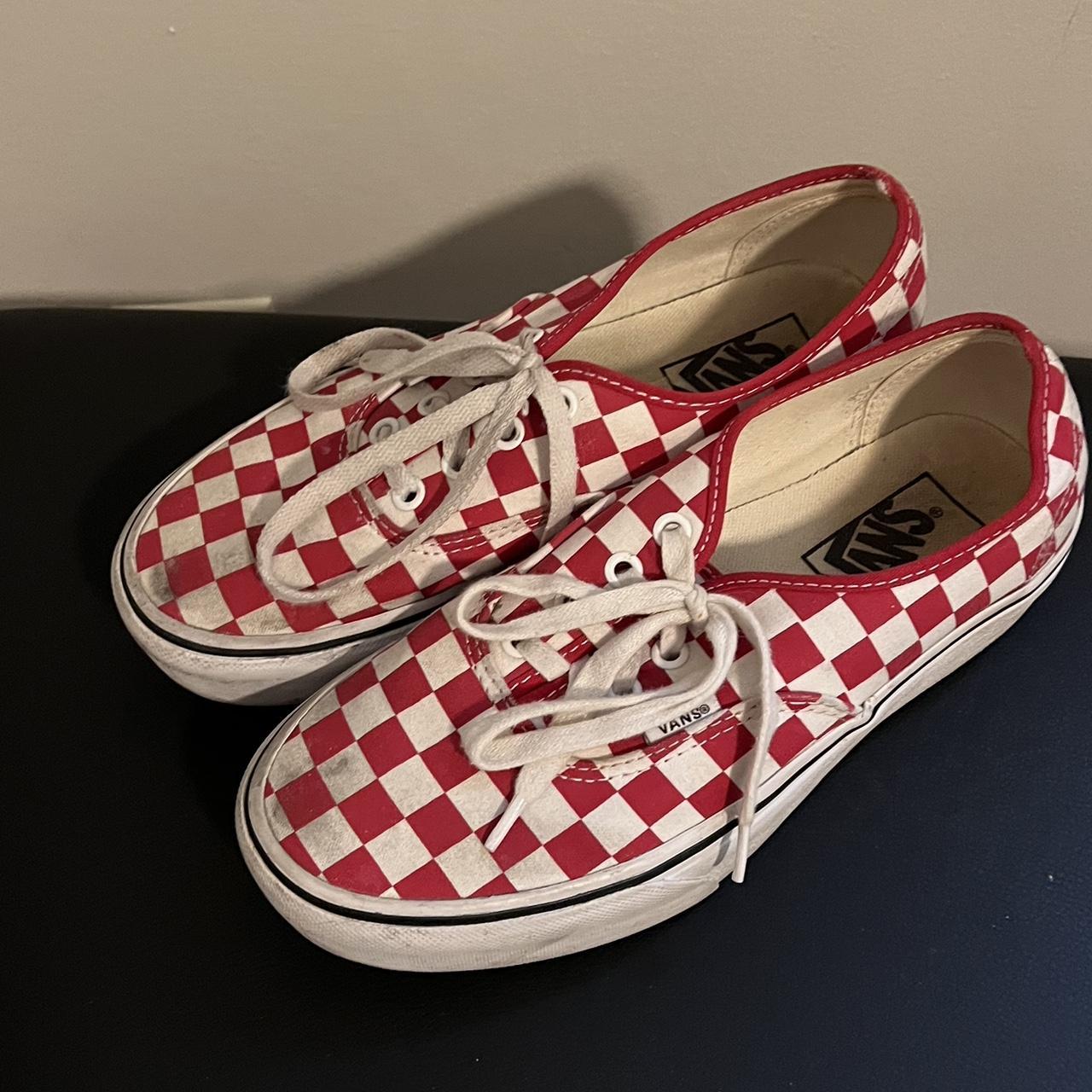 CUTE WORN PLATFORM VANS! Red checkered print is... - Depop