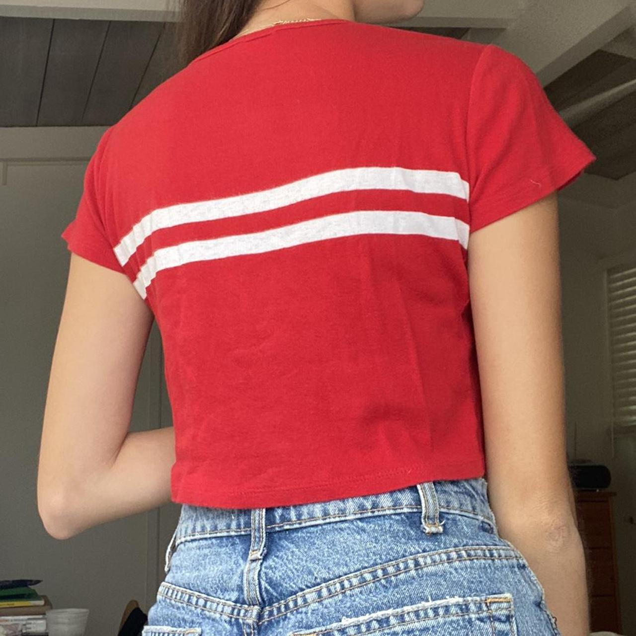 Red And White Striped T Shirt Women 2026.Brandy melville red and white striped tee shirt OSFA... - Depop