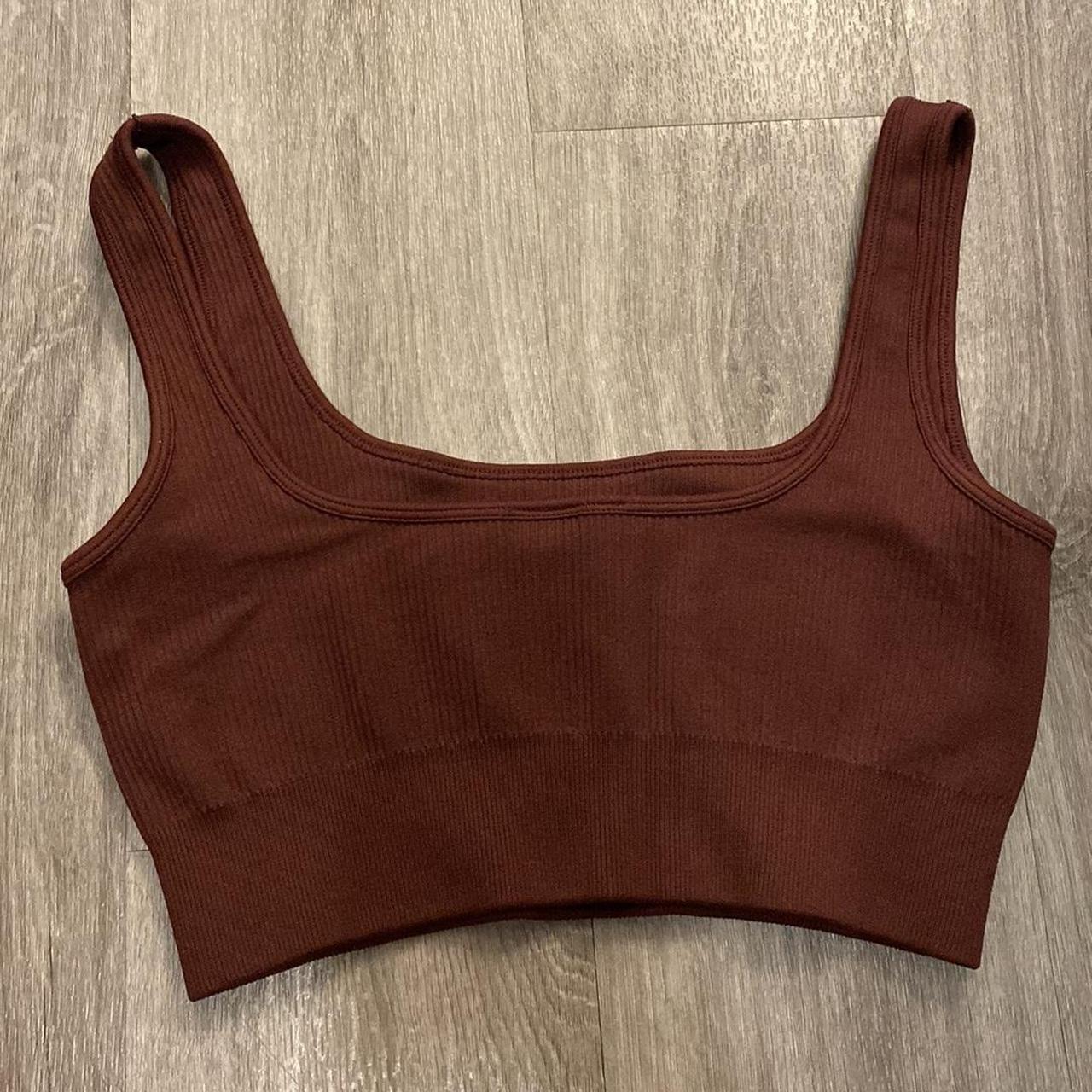 Bo & Tee brown ribbed sports bra Size small Pre - Depop