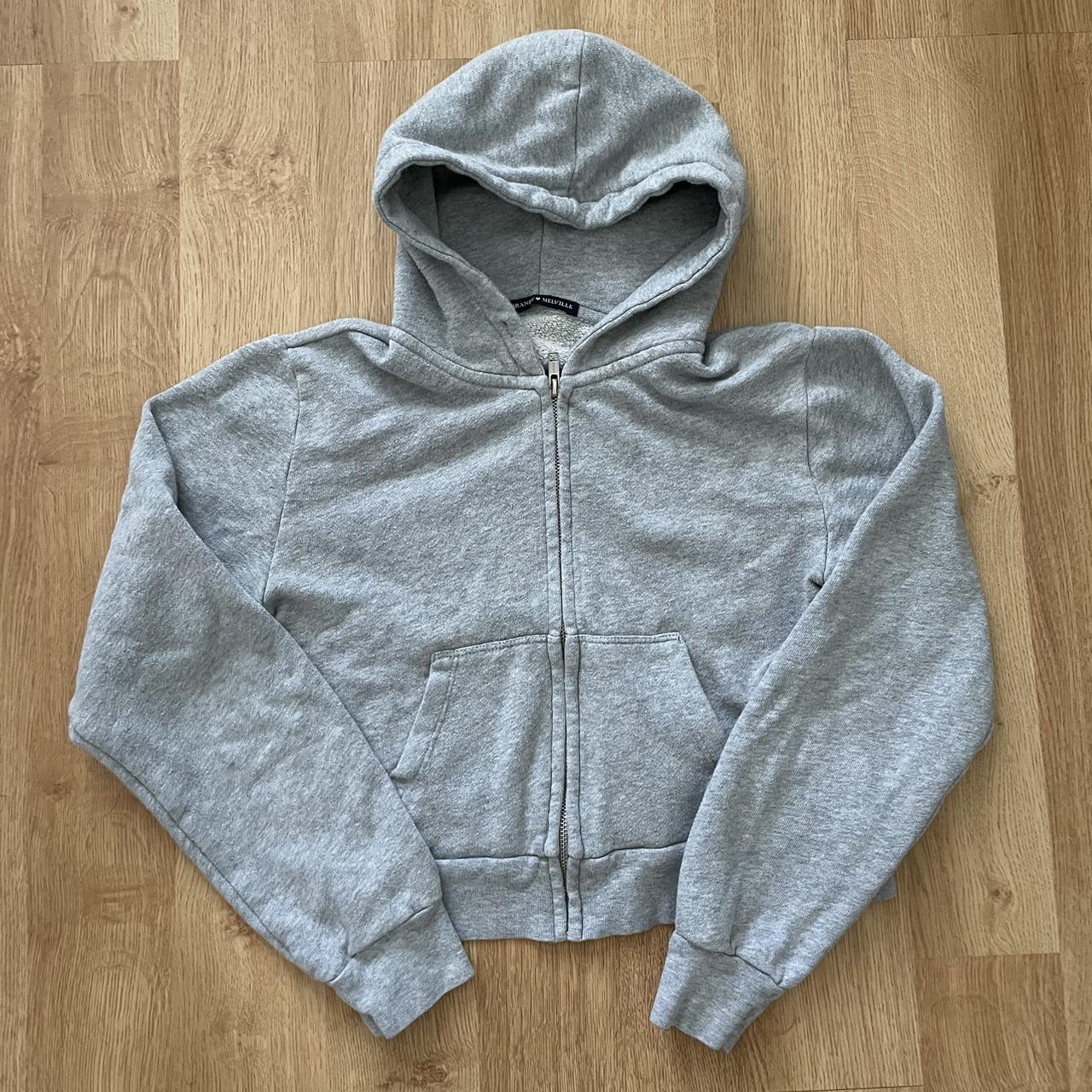Brandy Melville grey cropped zip up sweater - one - Depop