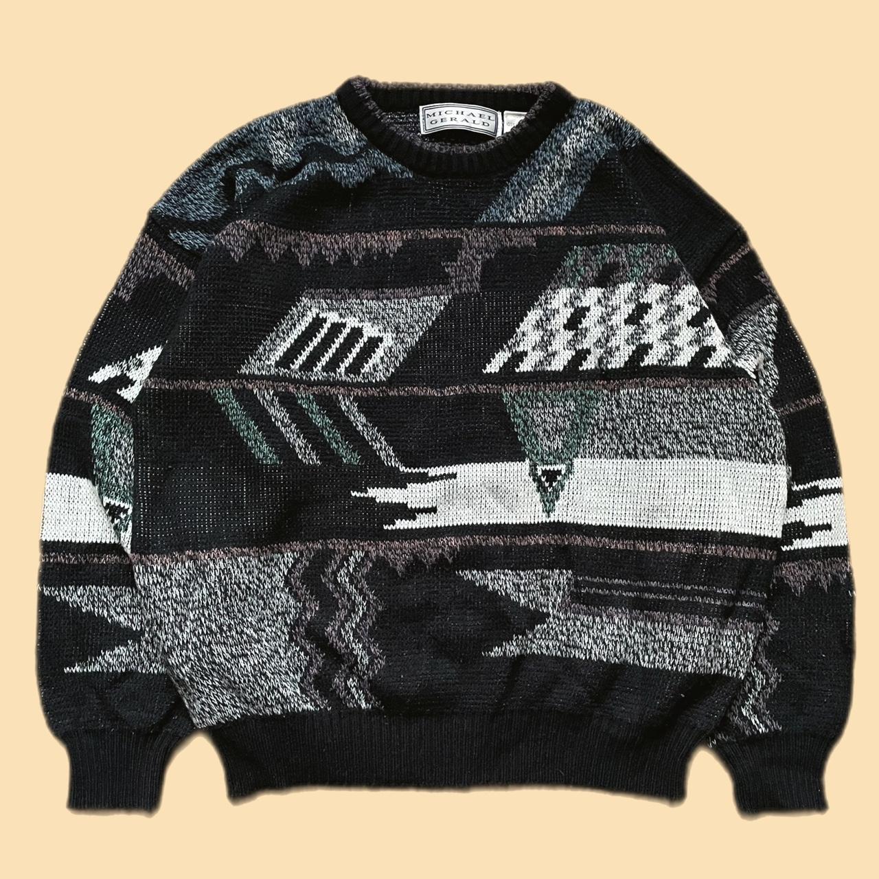 vintage 90s michael gerald acrylic art sweater 90s... - Depop