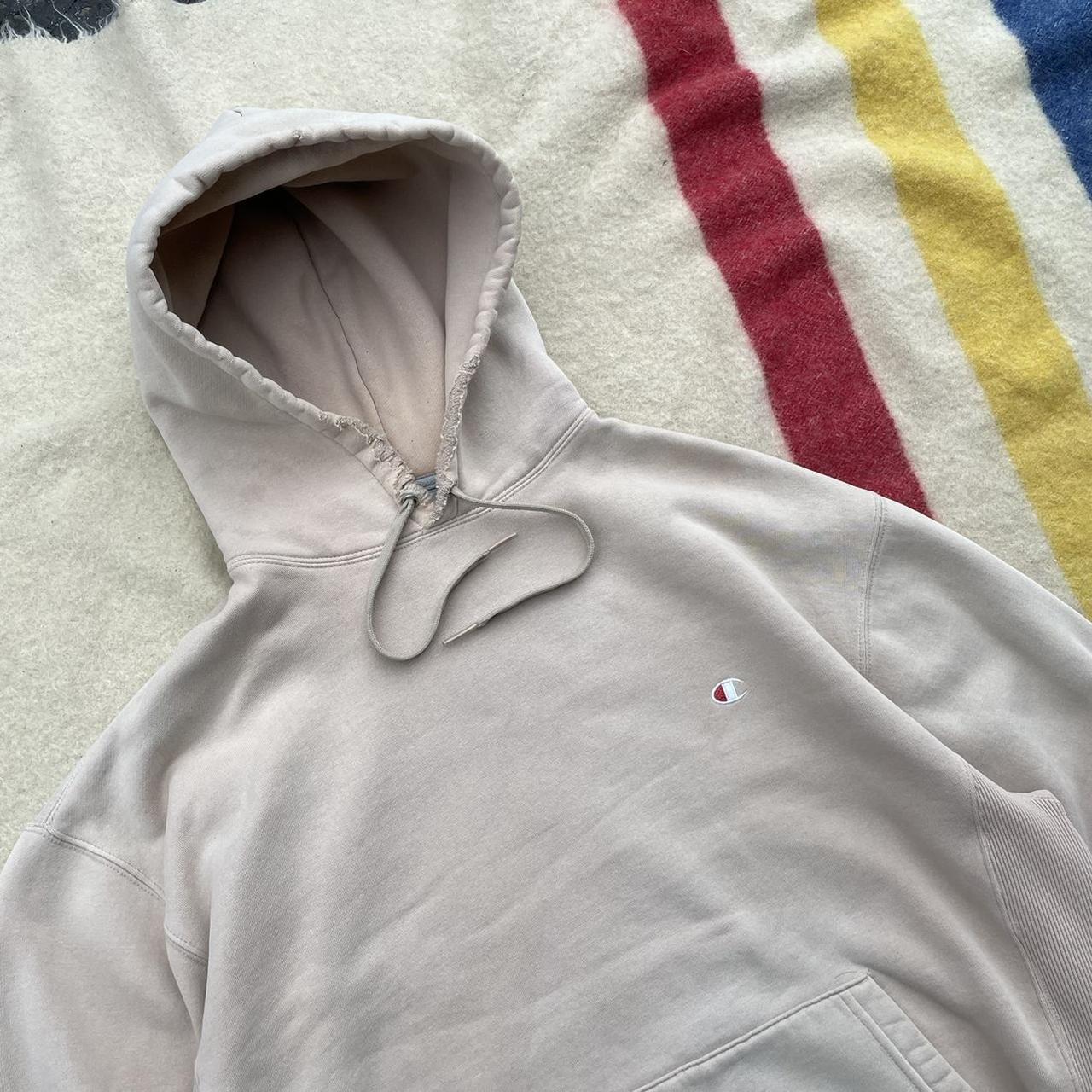 Champion Men's Cream and Tan Hoodie Depop
