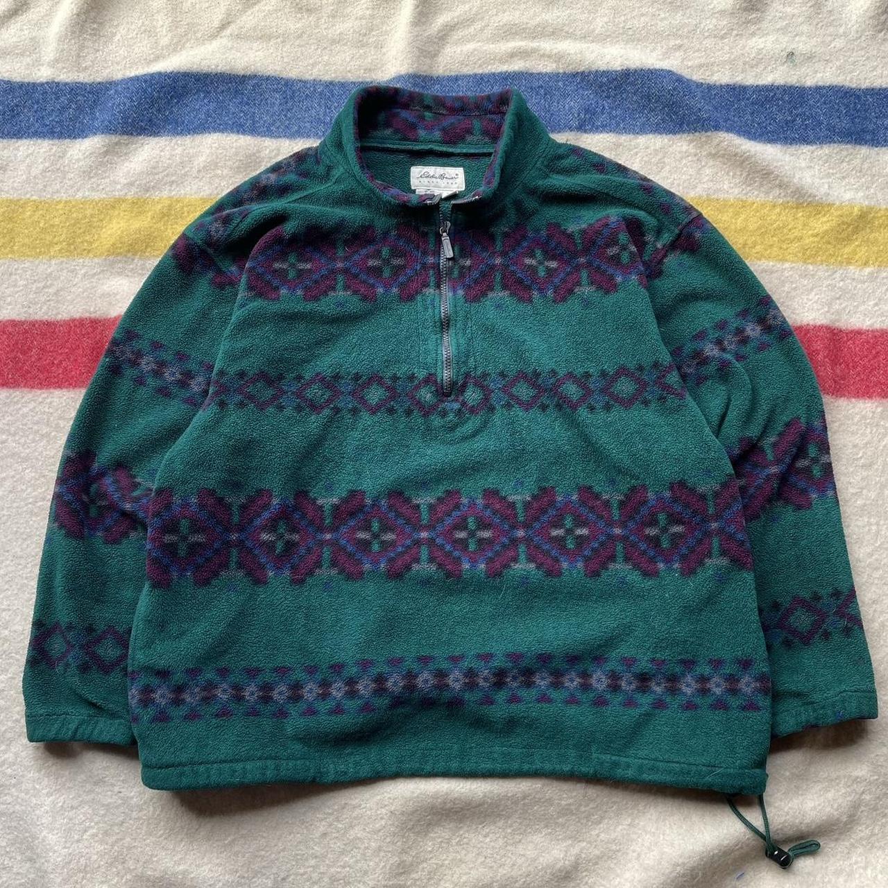 Vintage 90s Eddie Bauer Aztec Pullover Fleece Made... - Depop