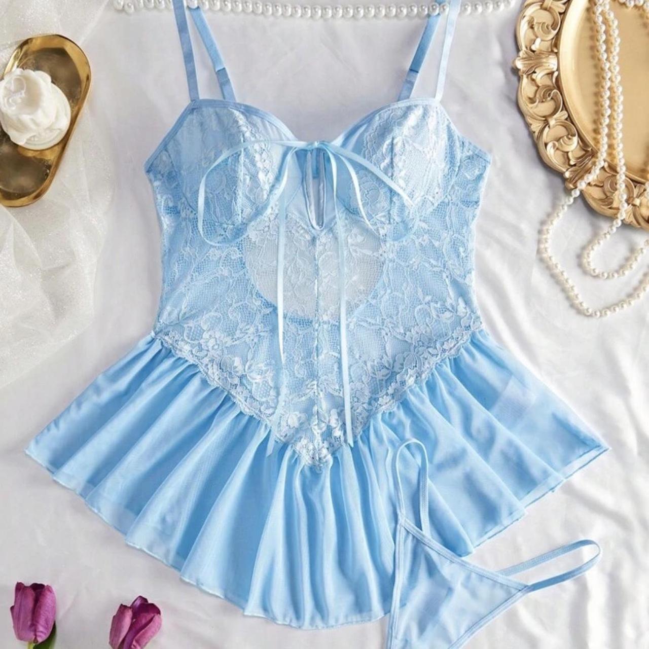 baby blue lace babydoll cami with adjustable straps... - Depop