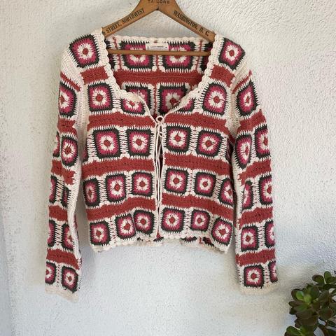 NWT Granny square knit geo crochet cardigan by - Depop