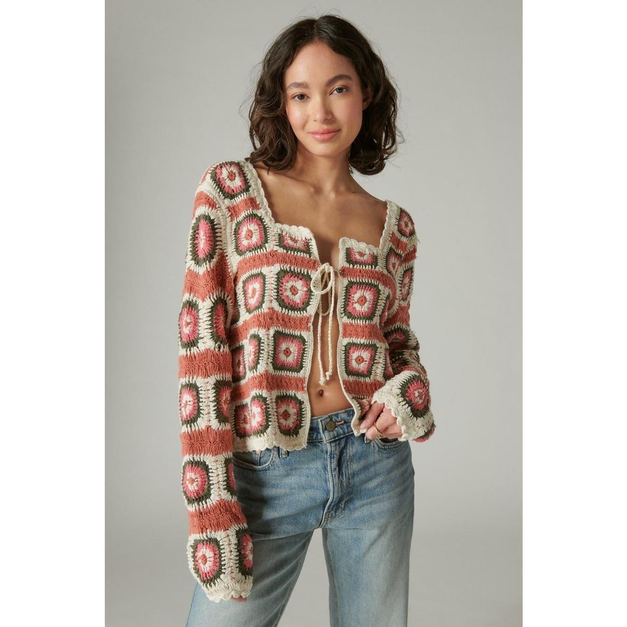 Lucky Brand Womens Women's Granny Square Crochet Vest 