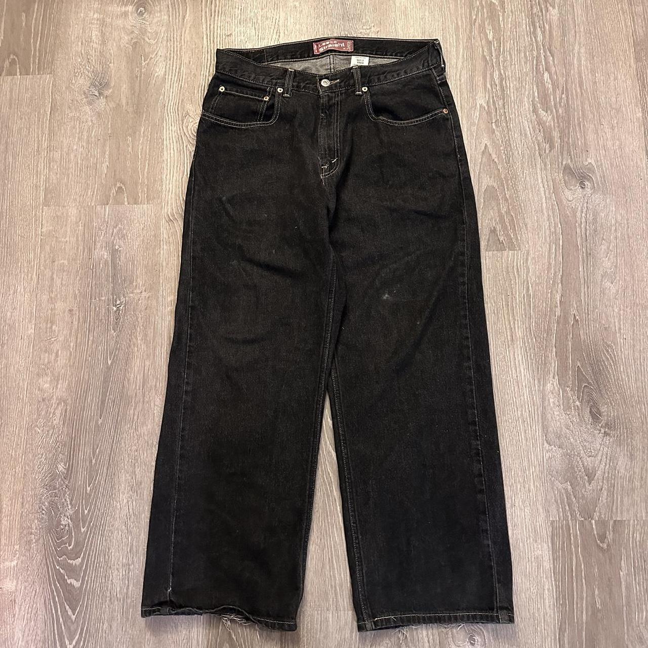 Vintage 2000s black Levi 569 wide leg baggy jeans... - Depop