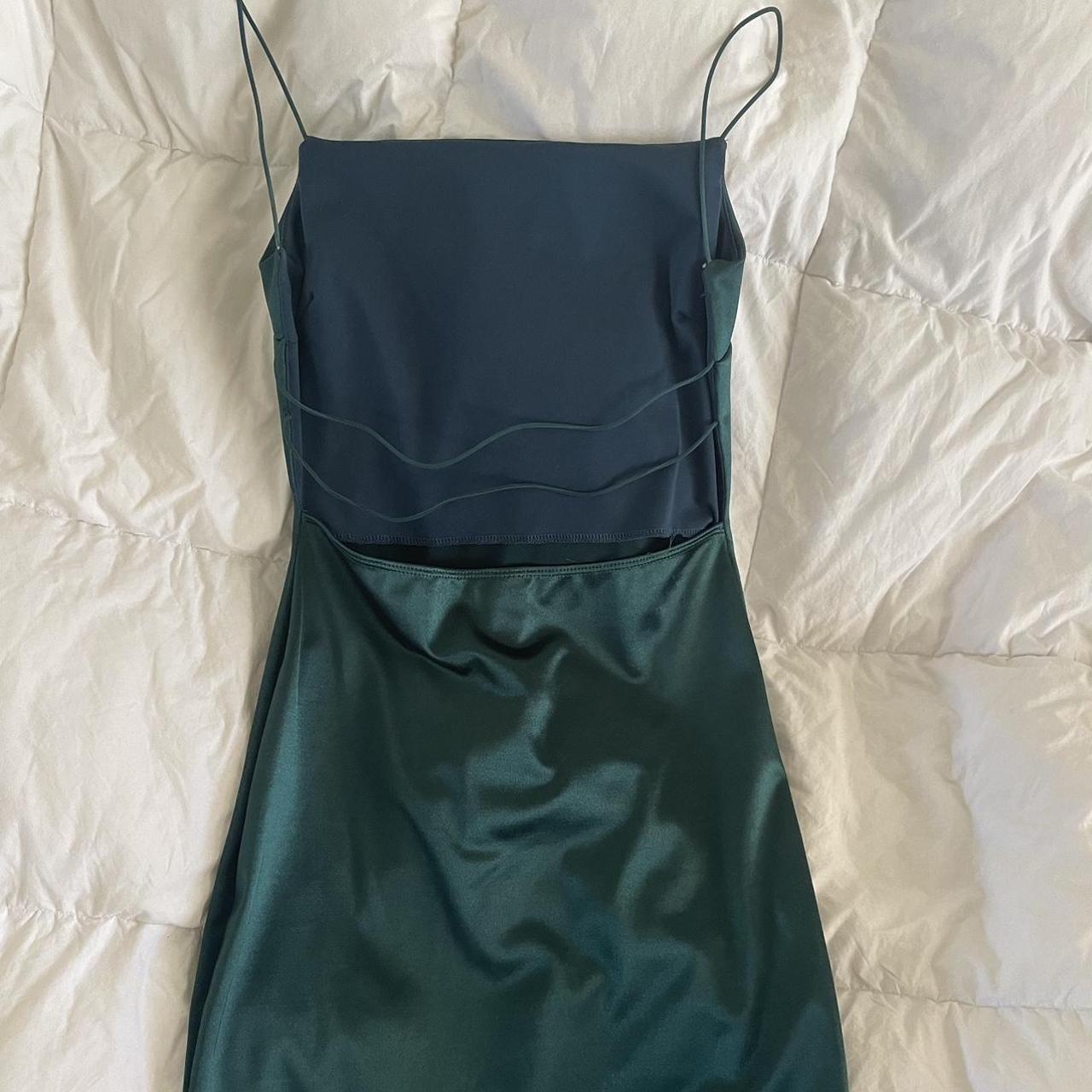 dark green backless hoco dress size M original tag... - Depop