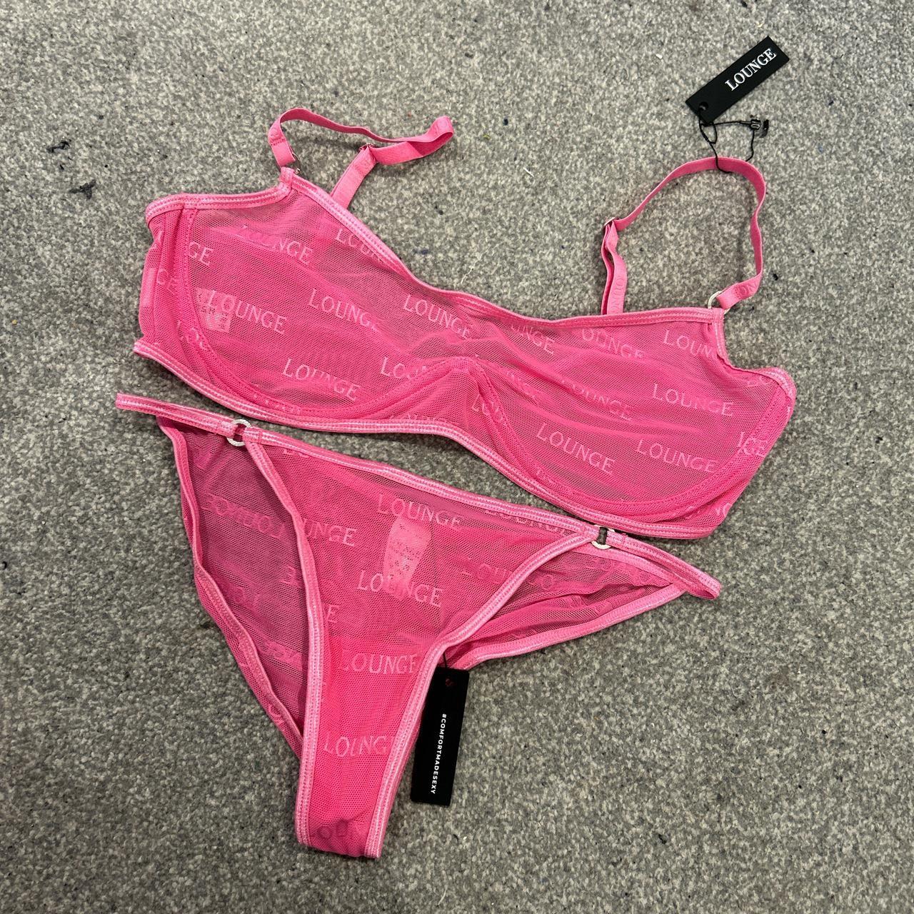 Lounge underwear bold pink mesh bra and briefs.