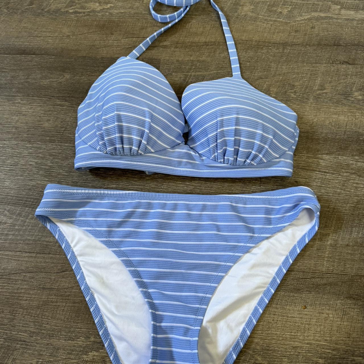 SHADE AND SHORE Blue and white striped bikini set