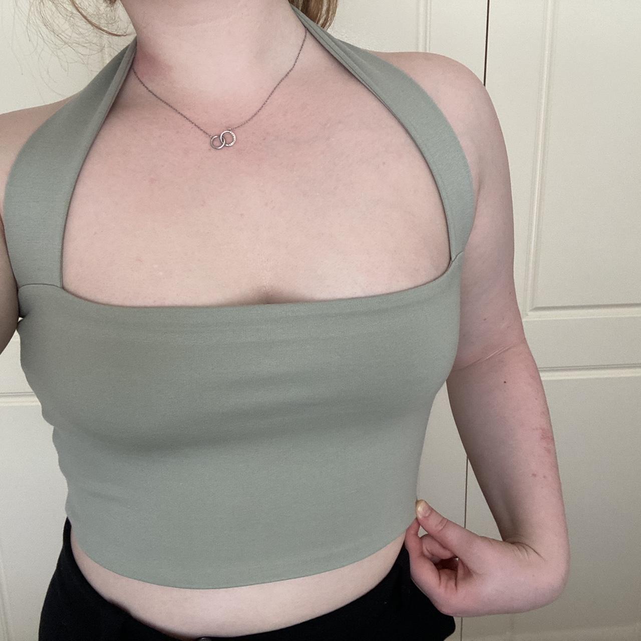 Cotton On Light Olive Green Halter Neck Crop Top Depop