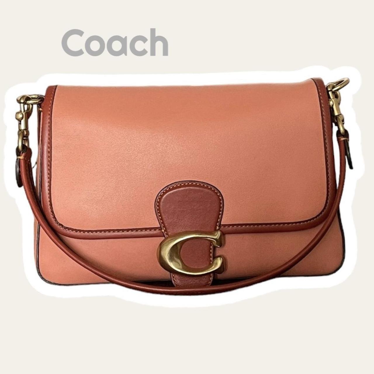 Brown and pink leather crossbody Coach logo bag - Depop