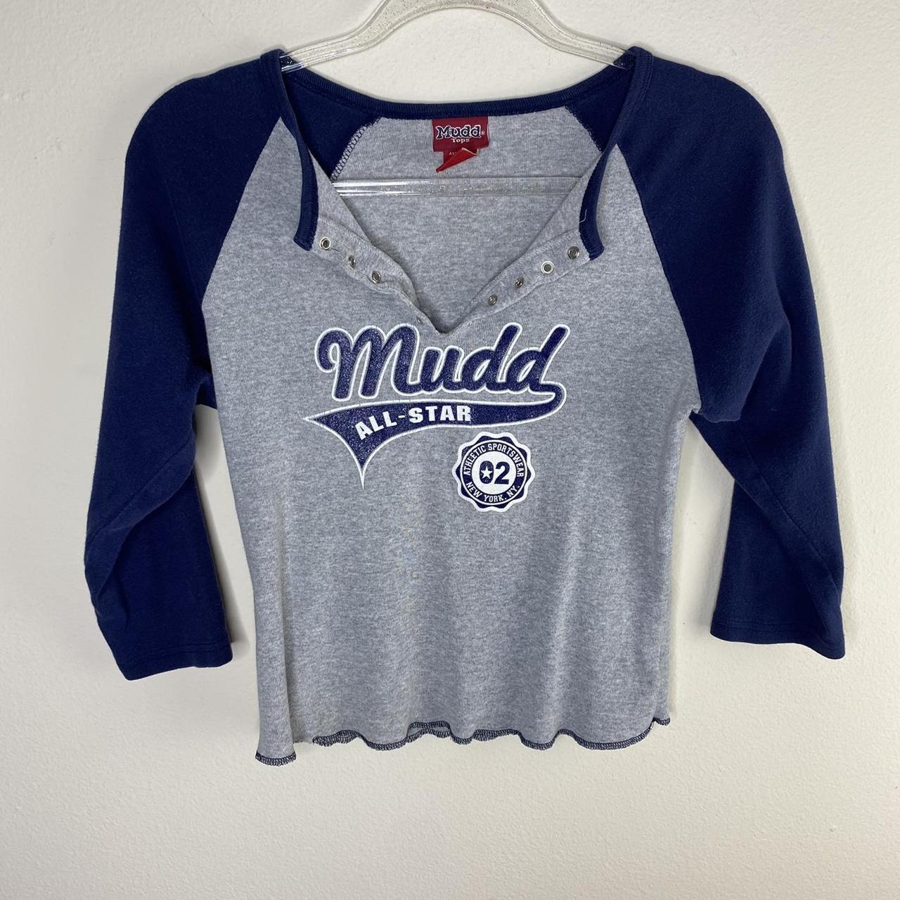 Mudd Clothing Women's Blue and Grey Shirt