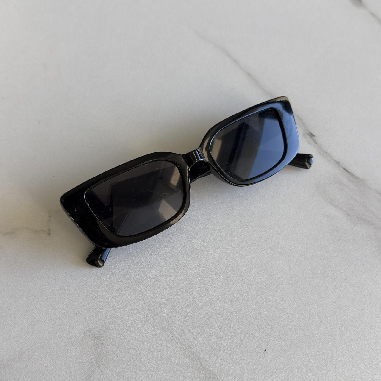 never worn black sunglasses with gold accent. small... - Depop