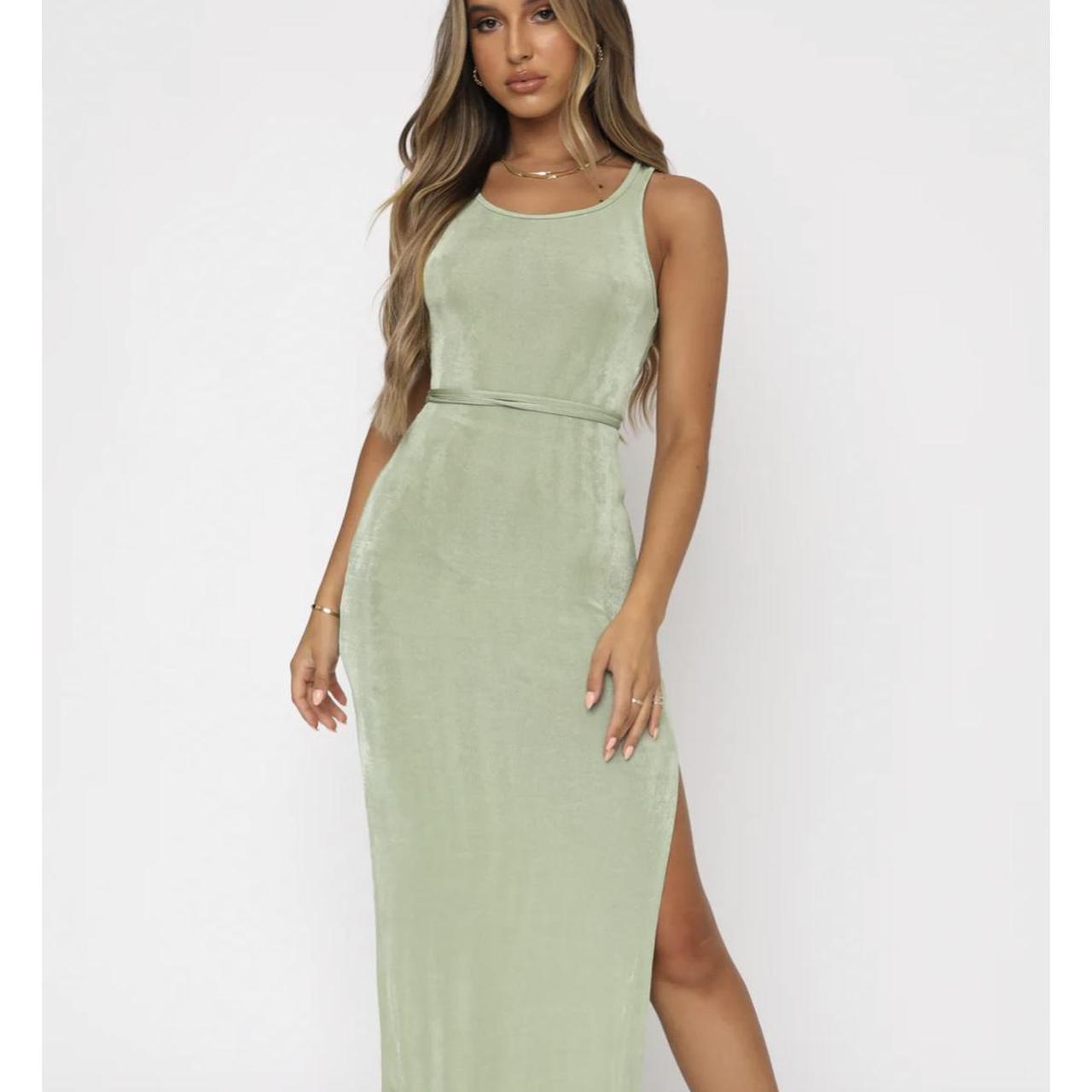 forksy❁︎dress・green Olive Green Party Dress - Elegant Mesh Dress with Rhinestones