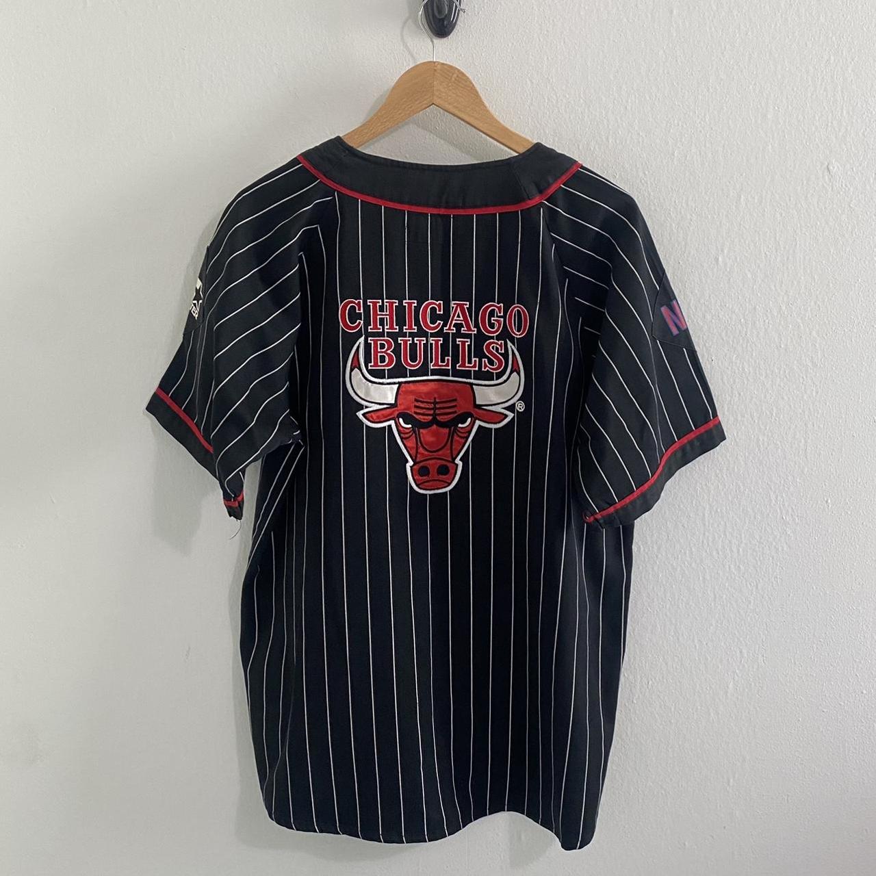 Vintage 90s NBA Starter Chicago Bulls Pin Stripe Button Up jersey Size  Large