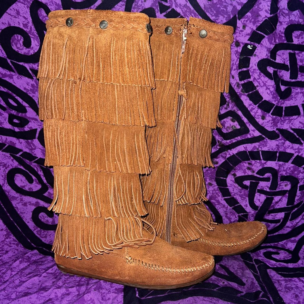 minnetonka purple fringe boots