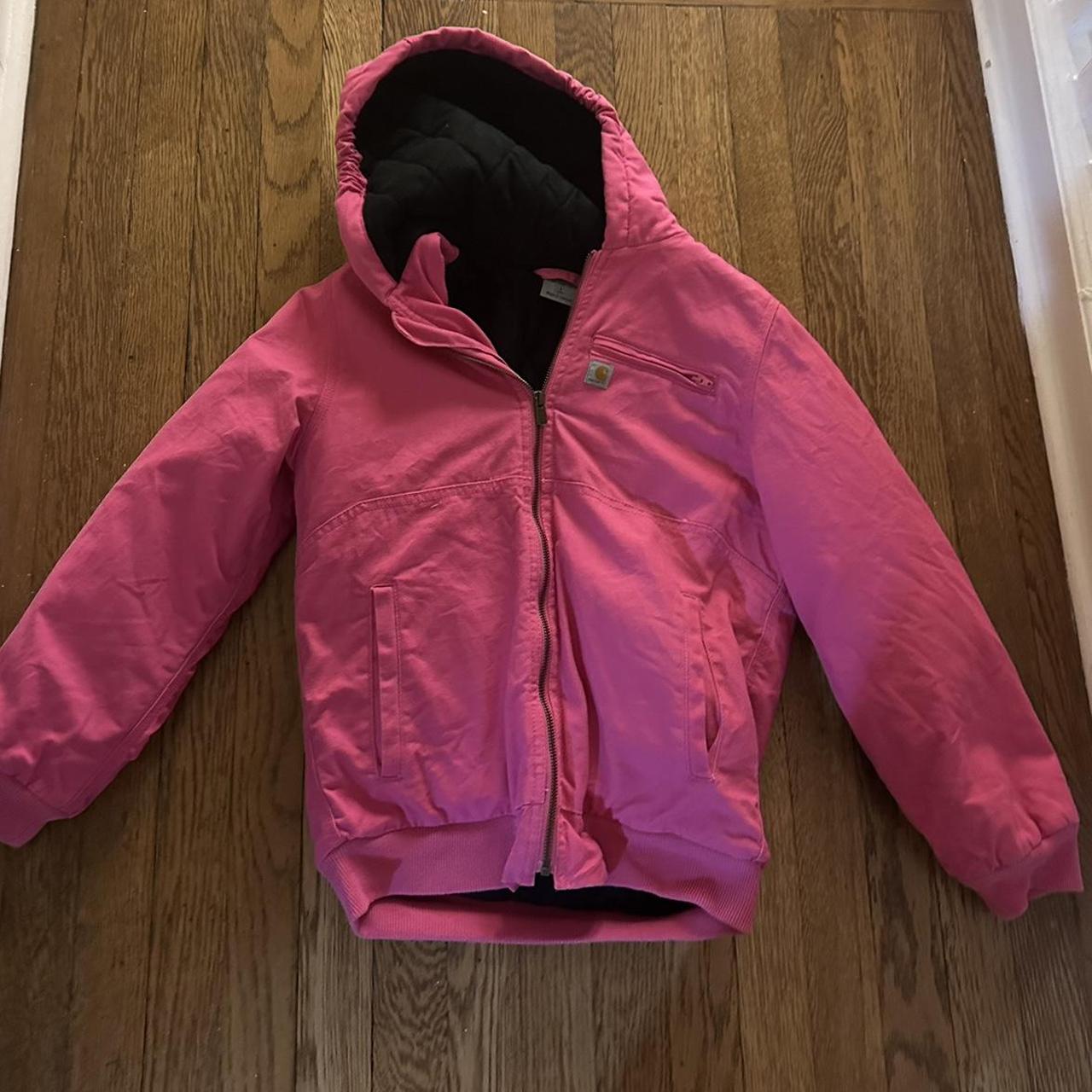 Pink carhartt jacket Size youth large but would... - Depop