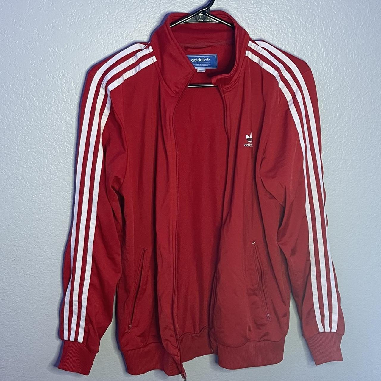 Adidas Women's Red and White Jacket | Depop