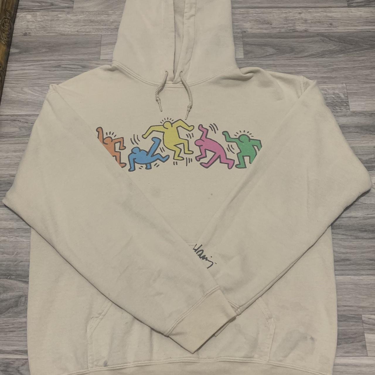 Keith Haring Hoodie Adult Beige Dancing Figures Depop