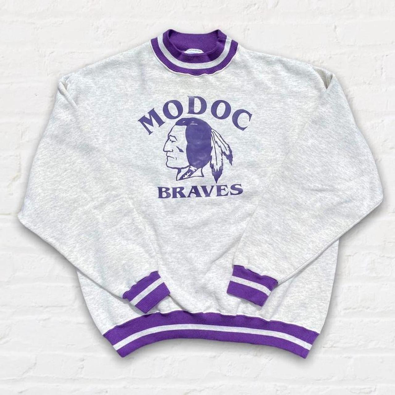 Vintage varsity sweatshirt of Modoc braves. Light... - Depop