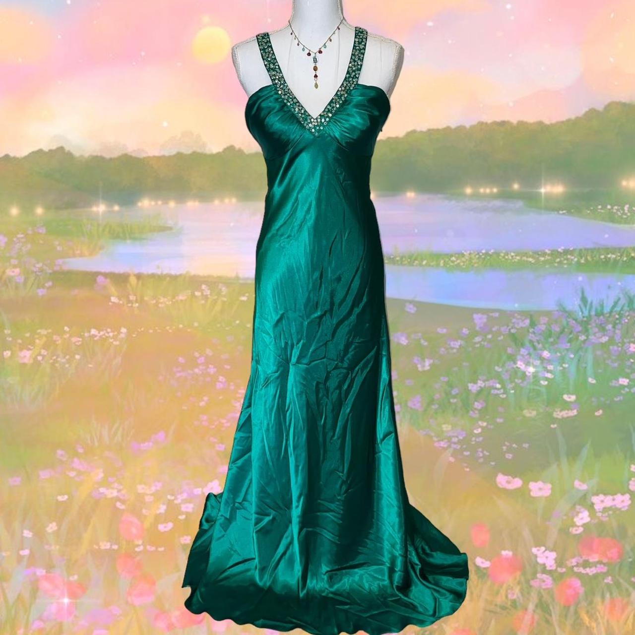 Glamorous 90s y2k silky satin green halter mermaid Depop