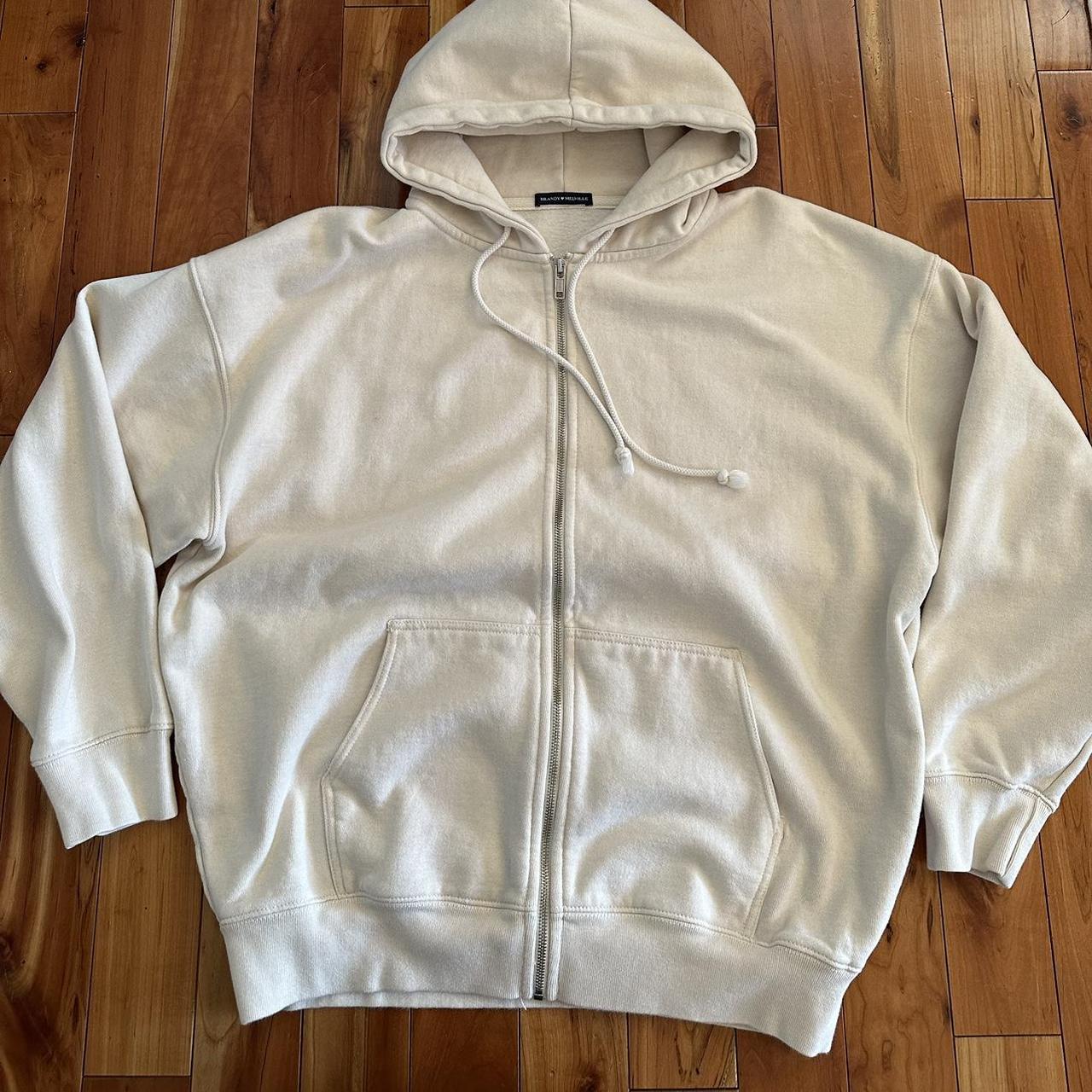 Brandy Melville Ivory Creme NY Christy Hoodie with - Depop