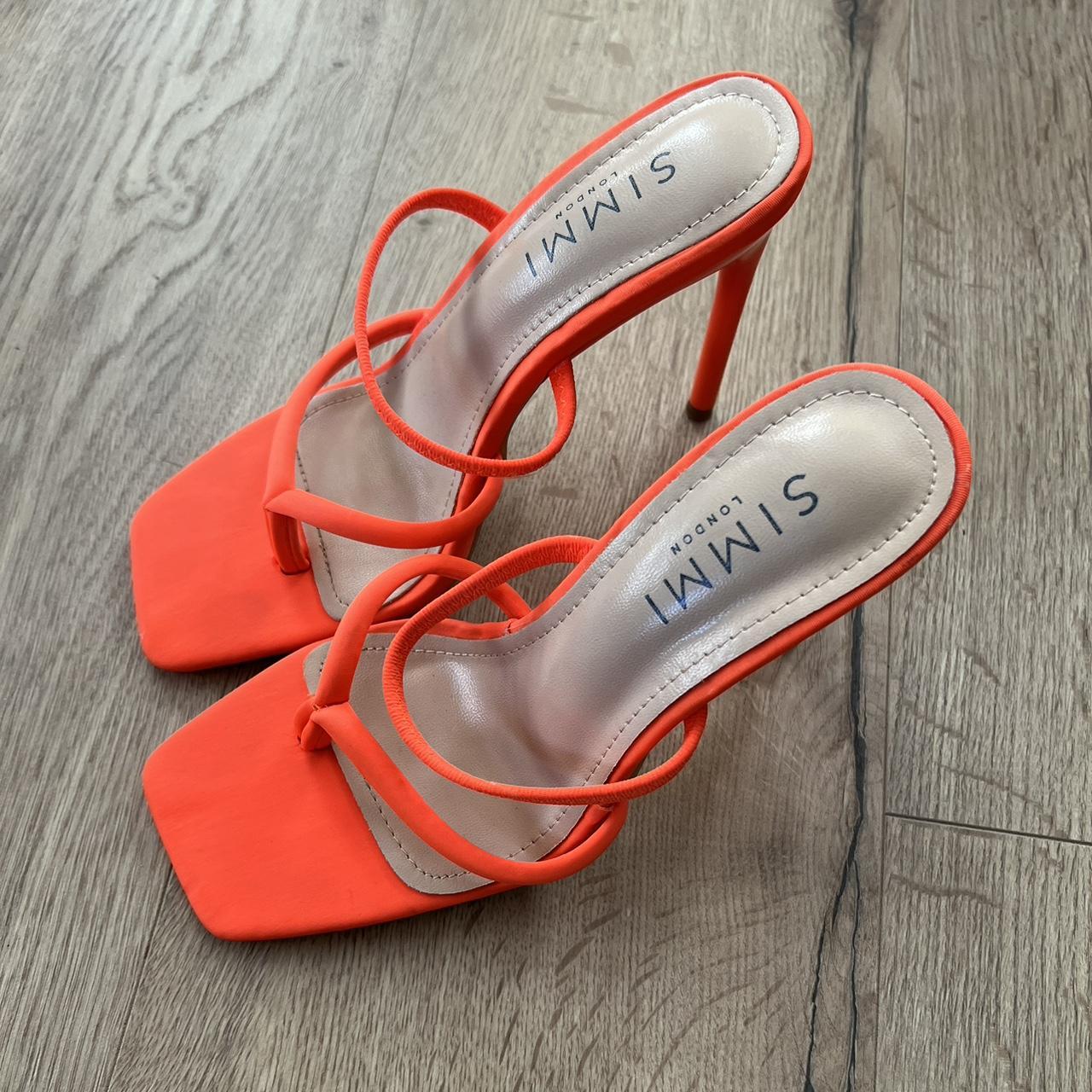 SIMMI SHOES UK 3 sandal heels in bright orange Worn... - Depop
