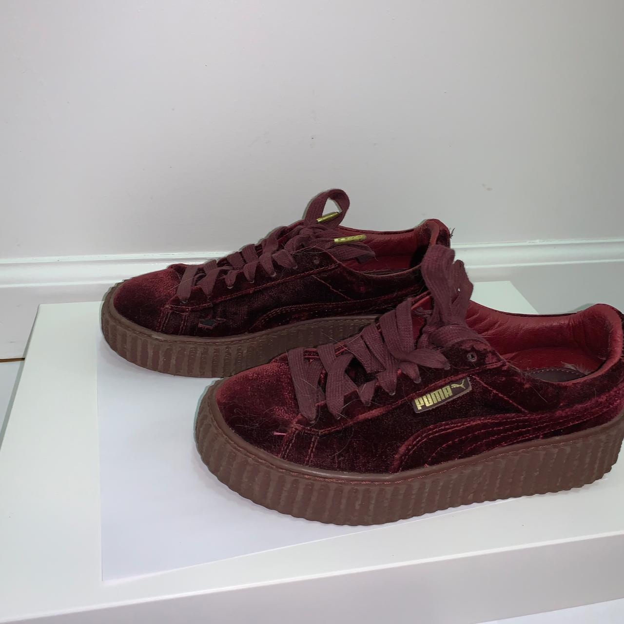 Burgundy pumas by store rihanna