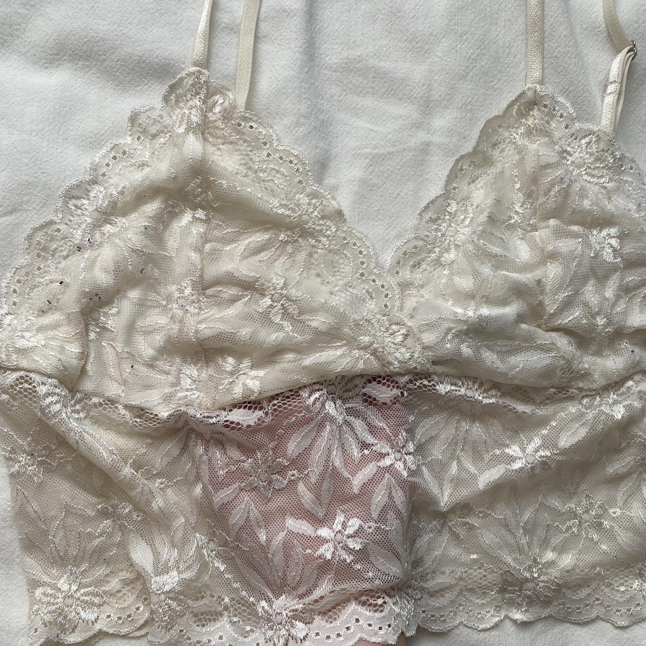tree of life cream lace singlet top partially see... - Depop