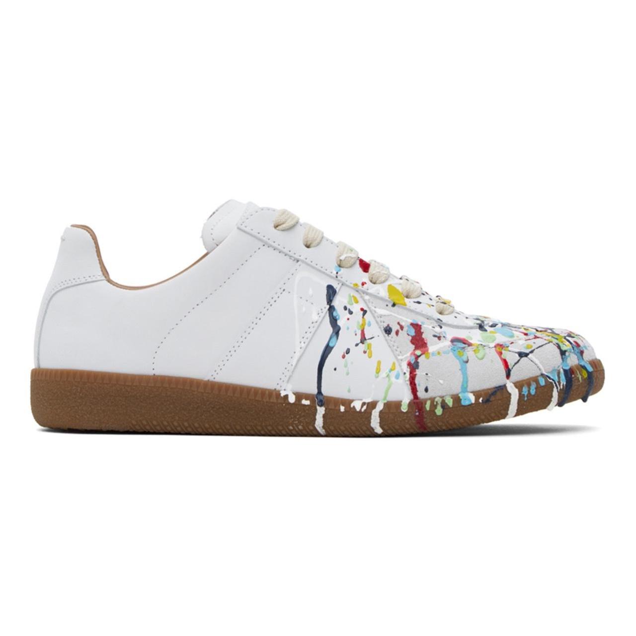 Maison Margiela Men's Replica Paint-Splatter Low-Top | Depop