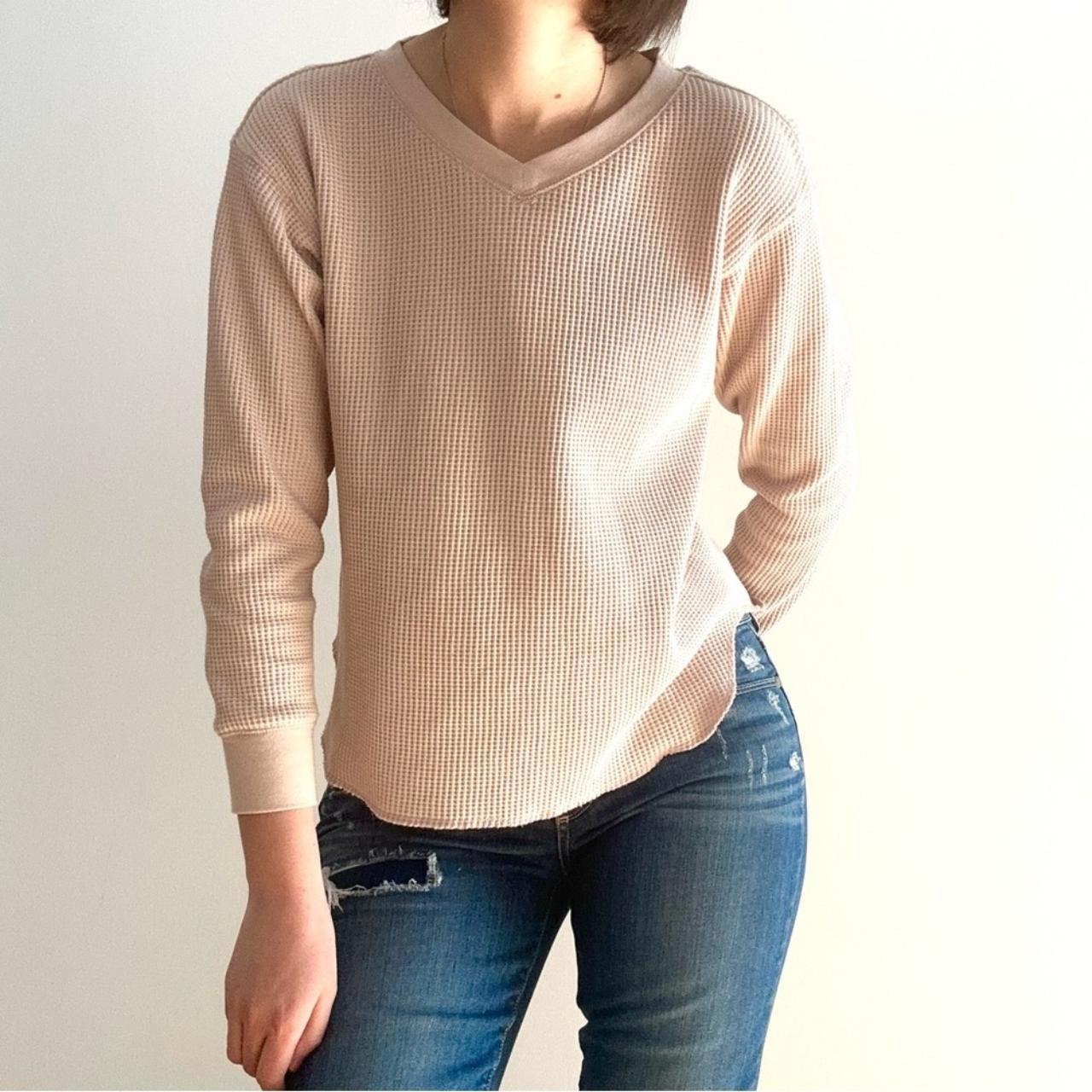 UNIQLO WAFFLE KNIT TOP LONG SLEEVE PALE PINK Depop
