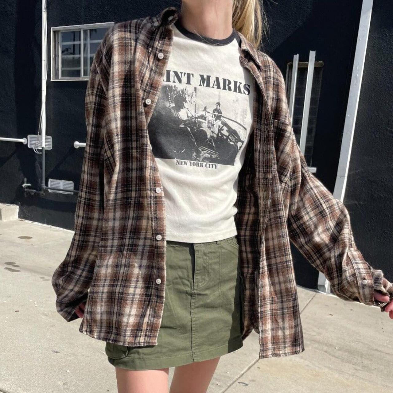 brandy melville hazel flannel top in a dark brown... Depop