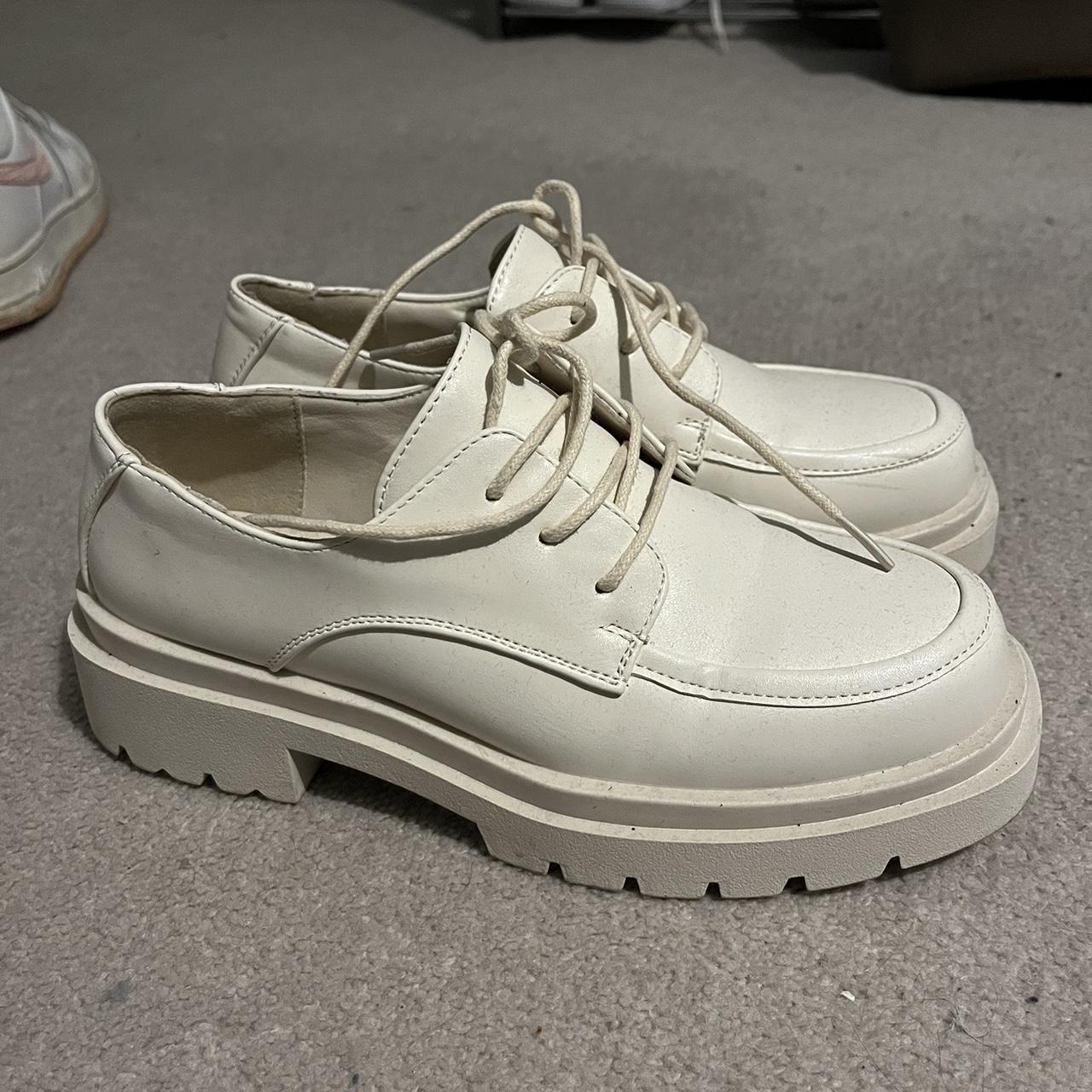 Chunky lace up loafer. Size 4/36 in a cream colour.... Depop