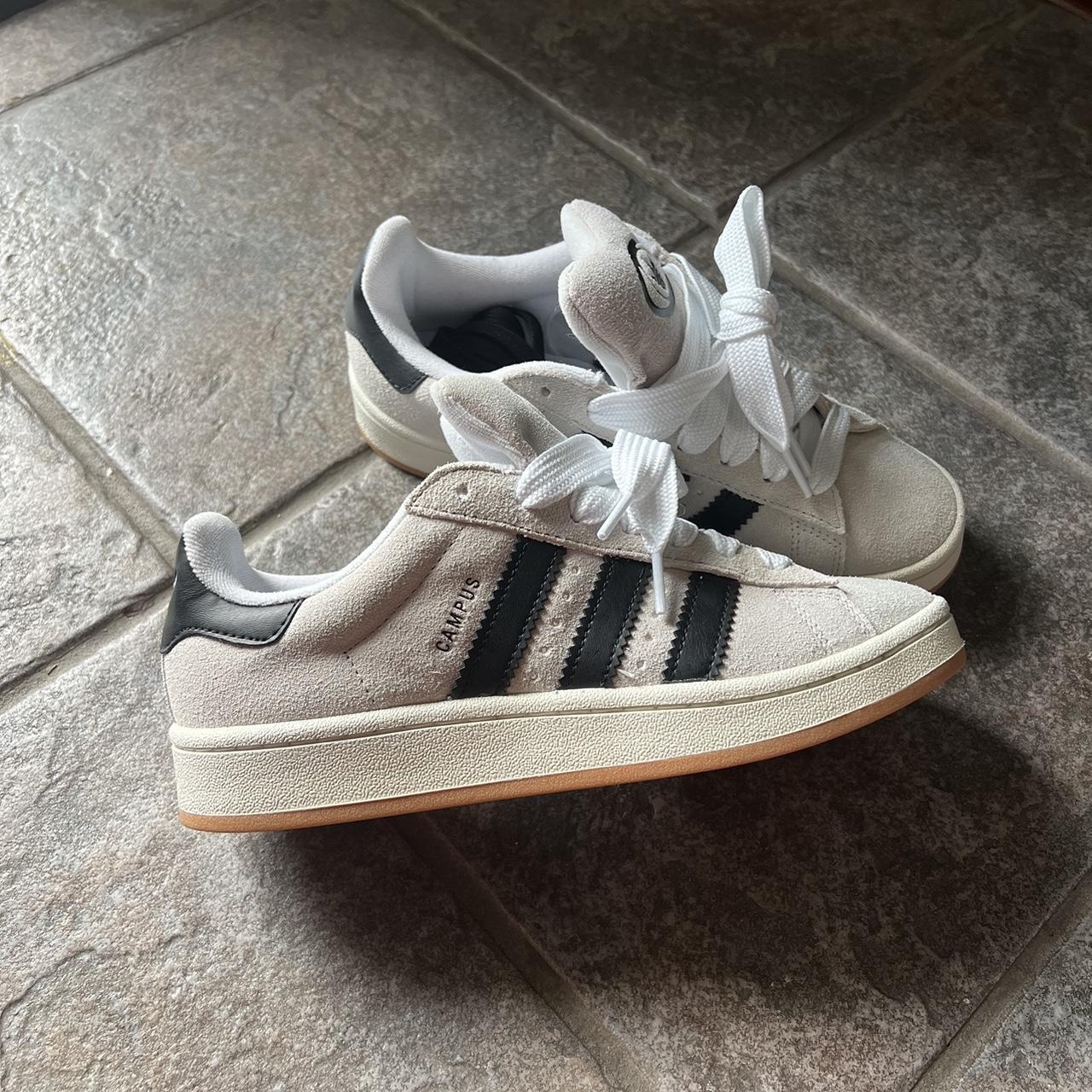 Adidas Women's Cream and Black Trainers Depop